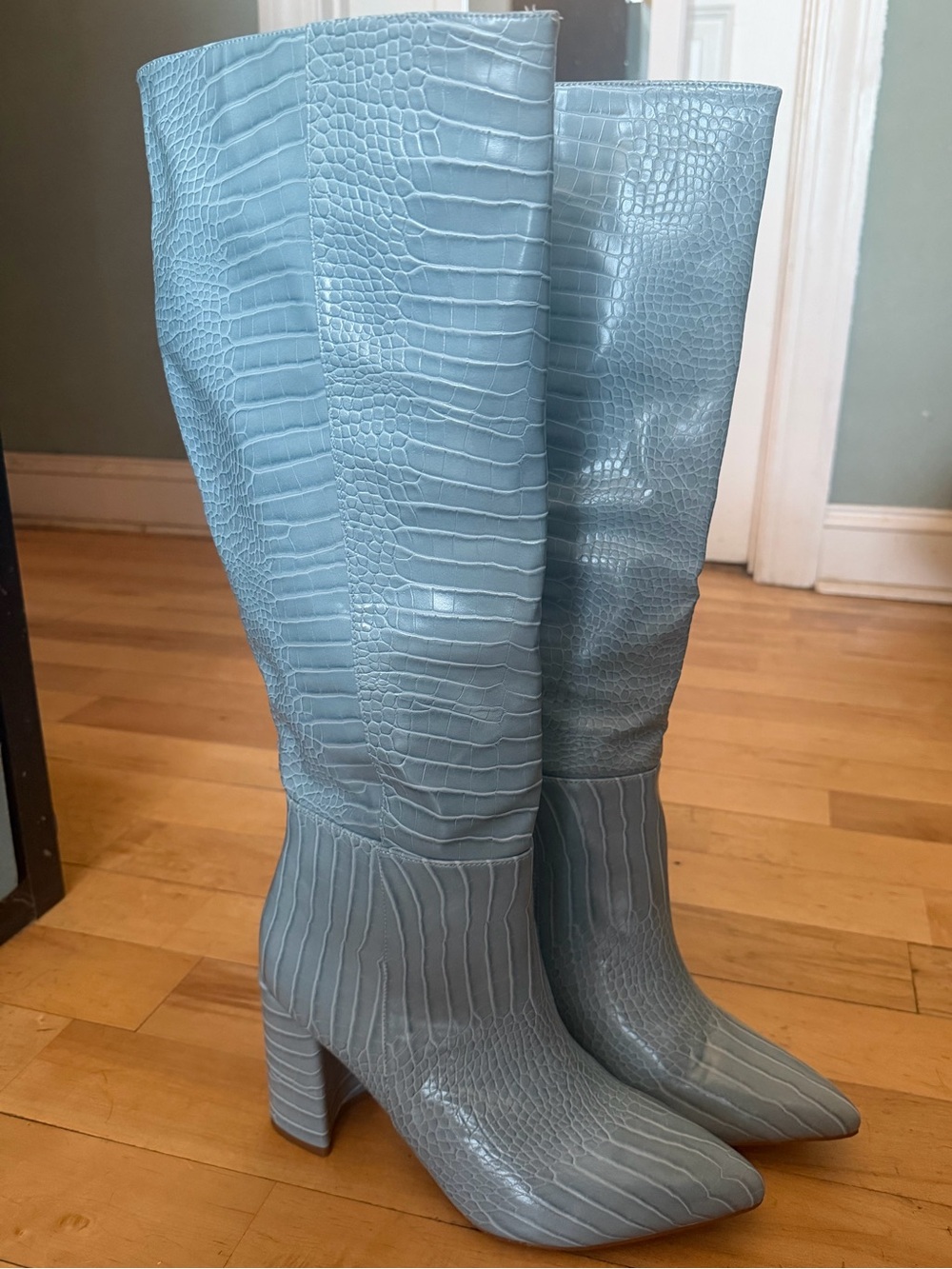 Katari Blue Croc Pointed-Toe Knee High Boots Size 10